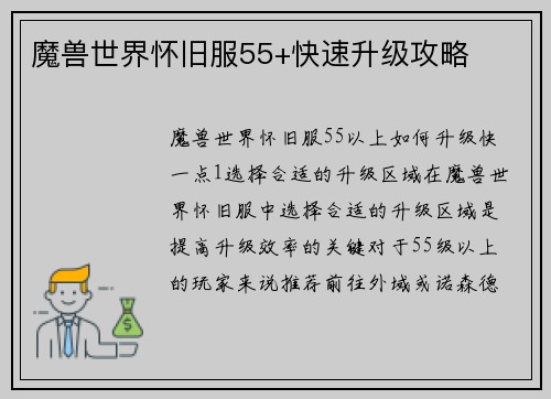 魔兽世界怀旧服55+快速升级攻略